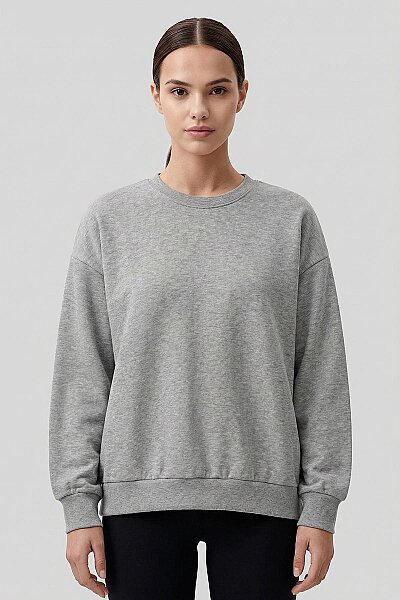 Tommylife Toptan Gri Melanj Basic O Yaka Oversize Kadın Sweatshirt - 97053 - 3
