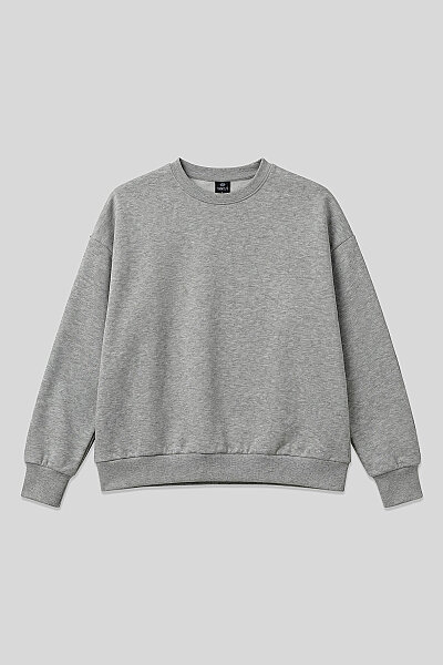 Tommylife Toptan Gri Melanj Basic O Yaka Oversize Kadın Sweatshirt - 97053 - 2