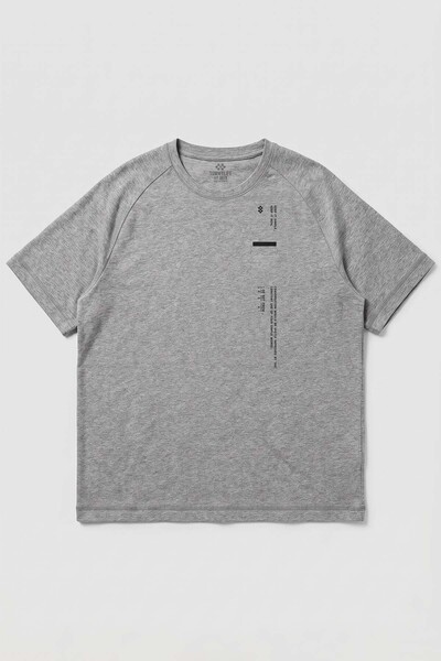 TOMMYLIFE - Tommylife Toptan Gri Melanj Baskılı Battal Büyük Beden Kısa Kollu Erkek T-Shirt - 88465