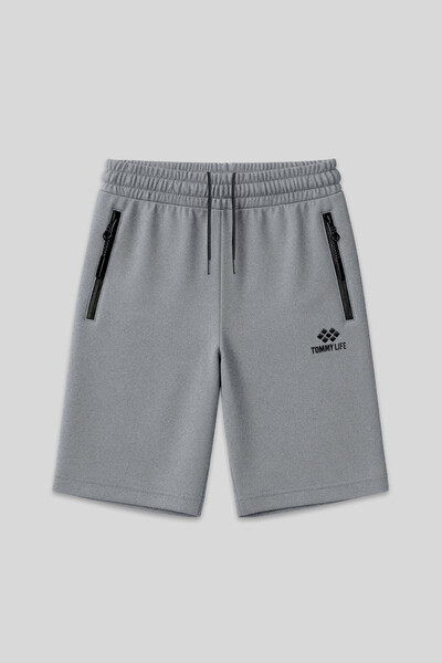 TOMMYLIFE - Tommylife Toptan Gri Melanj Büyük Beden Fermuar Cep Detaylı Standart Kalıp Erkek Şort - 81151