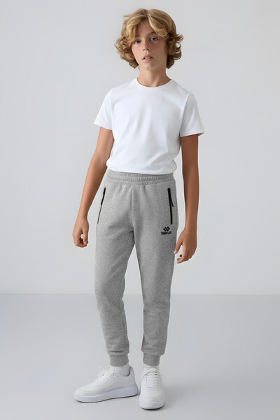 Tommylife Toptan Gri Melanj Erkek Çocuk Jogger Fermuarlı Cep Standart Kalıp Manşetli Eşofman Alt - 64042 - Thumbnail