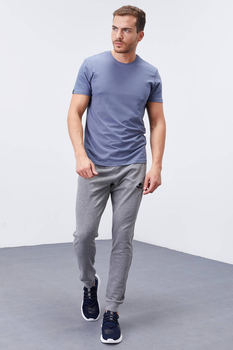 TOMMYLIFE - Tommylife Toptan Gri Melanj Fermuar Cepli Dar Kalıp Jogger Erkek Eşofman Alt - 84343