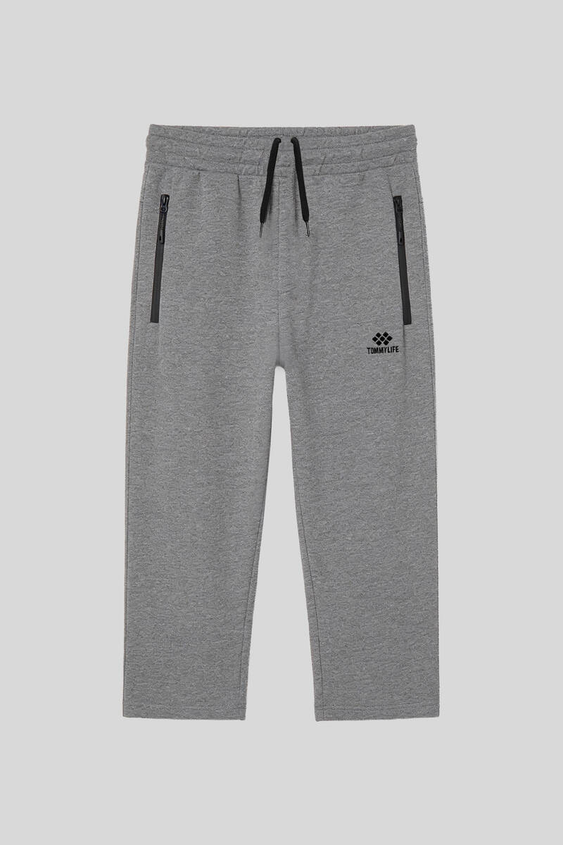 TOMMYLIFE - Tommylife Toptan Gri Melanj Fermuar Cepli Klasik Paça Erkek Kapri - 83095