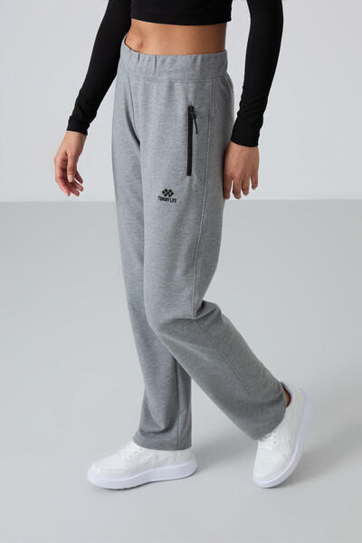 Tommylife Toptan Gri Melanj Fermuar Cepli Rahat Form Klasik Paça Kadın Eşofman Alt - 94195 - Thumbnail