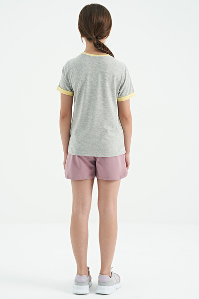 Tommylife Toptan Gri Melanj Renkli Yazı Detaylı O Yaka Rahat Form Kız Çocuk T-Shirt - 75109 - Thumbnail