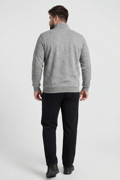 Tommylife Toptan Gri Melanj - Siyah Dik Yaka Klasik Paça Büyük Beden Erkek Eşofman Takım - 85176 - Thumbnail