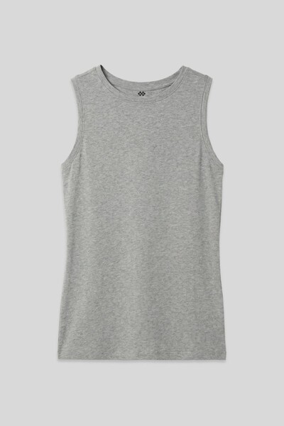 Tommylife Toptan Gri Melanj Slim Fit Basic O Yaka Sıfır Kol Kadın Atlet - 97313 - Thumbnail