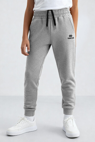 Tommlife Toptan Gri Melanj Standart Manşetli İnce Erkek Çocuk Eşofman Alt - 11062 - Thumbnail