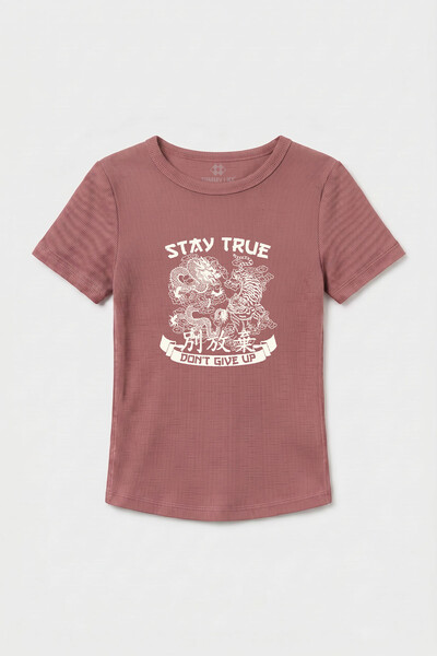 TOMMYLIFE - Tommylife Toptan Gül Kurusu Baskılı O Yaka Kadın T-Shirt - 97201