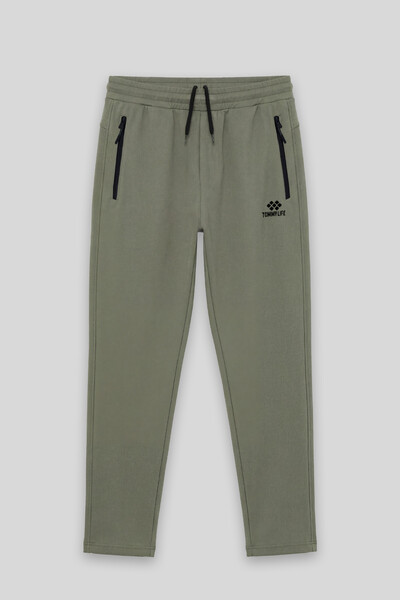 TOMMYLIFE - Tommylife Toptan Haki Basic Belden Bağcıklı Klasik Paça Erkek Büyük Beden Eşofman Alt - 84844