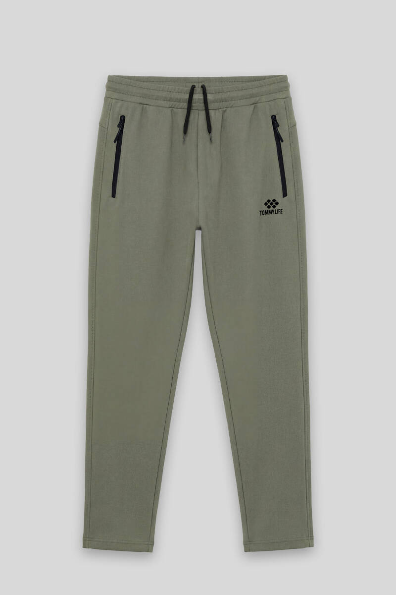 TOMMYLIFE - Tommylife Toptan Haki Basic Belden Bağcıklı Klasik Paça Erkek Büyük Beden Eşofman Alt - 84844