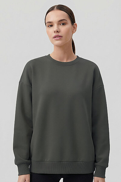 Tommylife Toptan Haki Basic O Yaka Oversize Kadın Sweatshirt - 97053 - 3