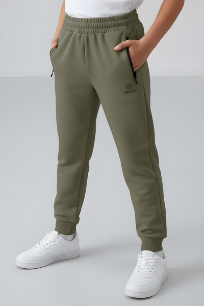 Tommylife Toptan Haki Erkek Çocuk Jogger Fermuarlı Cep Standart Kalıp Manşetli Eşofman Alt - 64042 - 2