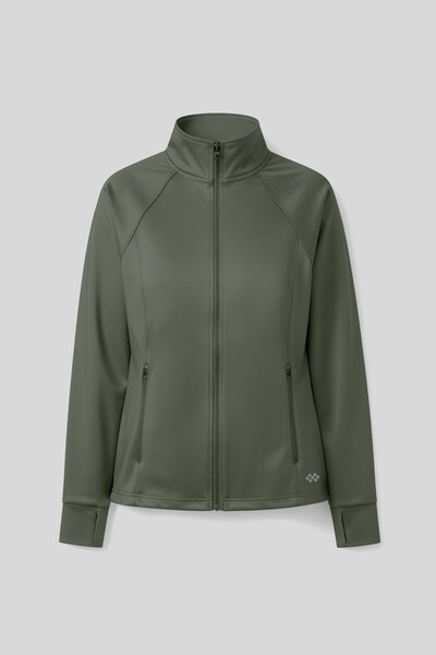 TOMMYLIFE - Tommlife Toptan Haki Fermuarlı Dik Yaka Basic Rahat Form Kadın Koşu Ceketi - 97310