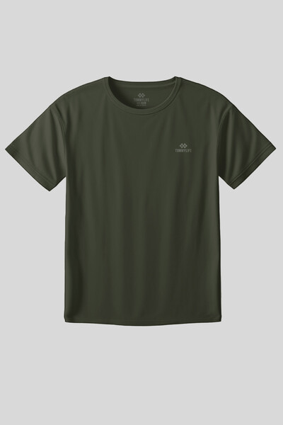 Tommylife Toptan Haki O Yaka Basic Battal Büyük Beden Kadın T-Shirt - 97308 - Thumbnail