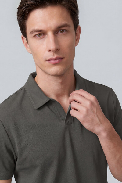 Tommylife Toptan Haki Rahat Form Yumuşak Dokulu Polo Yaka Erkek T-Shirt - 88496 - Thumbnail