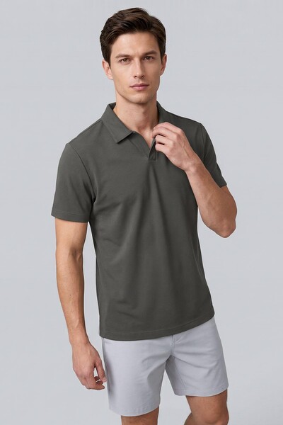 TOMMYLIFE - Tommylife Toptan Haki Rahat Form Yumuşak Dokulu Polo Yaka Erkek T-Shirt - 88496