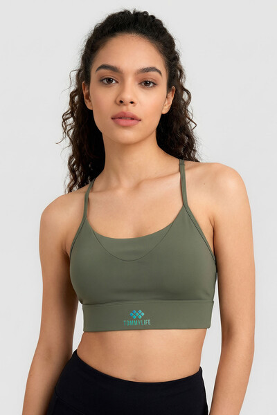 Tommylife Toptan Haki Standart Fit Baskılı Sırt Detaylı Kadın Spor Büstiyer - 97300 - Thumbnail