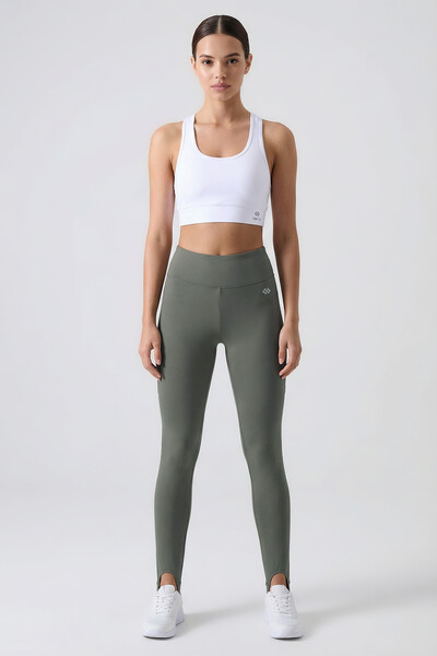 TOMMYLIFE - Tommylife Toptan Haki Standart Fit Esnek Spor Performans Kadın Topuklu Tayt - 94685