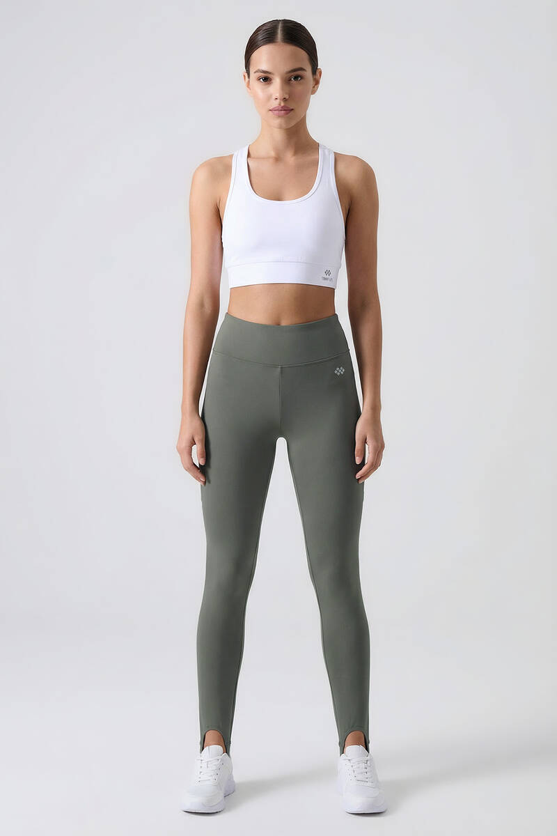 TOMMYLIFE - Tommylife Toptan Haki Standart Fit Esnek Spor Performans Kadın Topuklu Tayt - 94685