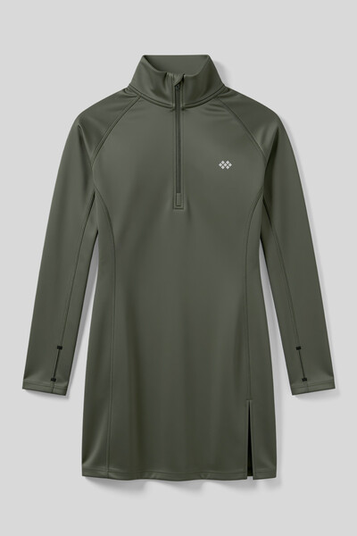 TOMMYLIFE - Tommlife Toptan Haki Yarım Fermuarlı Dik Yaka Standart Fit Kadın Sporcu Tunik - 97309