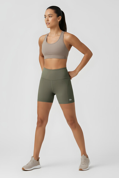 Tommlife Toptan Haki Yüksek Bel Slim Fit Kısa Biker Kadın Tayt - 91017 - Thumbnail