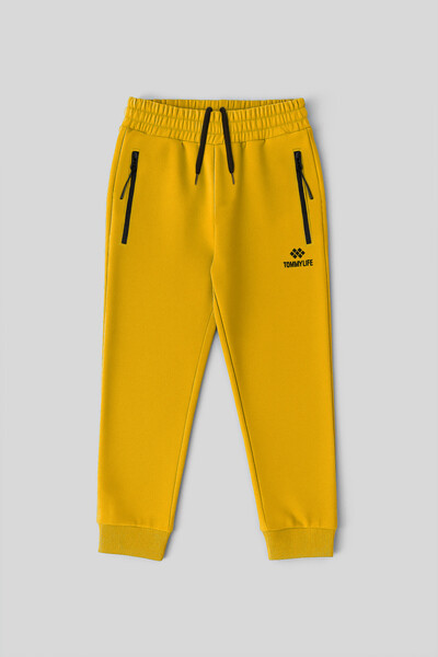 TOMMYLIFE - Tommylife Toptan Hardal Basic Fermuar Cepli Belden Bağcıklı Jogger Erkek Çocuk Eşofman Alt - 10798