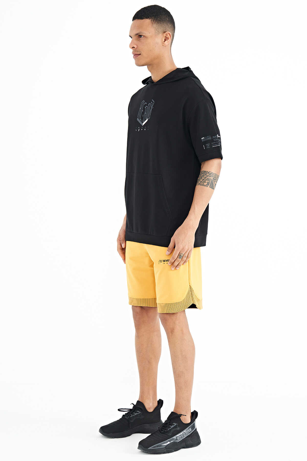 Tommylife Toptan Hardal Fermuar Cep Detaylı Ön Arka Baskılı Standart Kalıp Erkek Şort - 81254 - 3