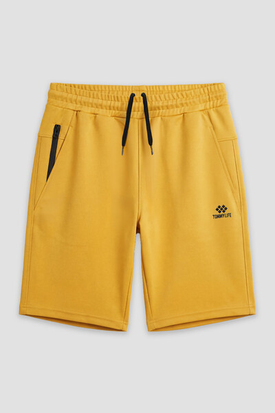 TOMMYLIFE - Tommylife Toptan Hardal Fermuar Cepli Bağcıklı Erkek Şort - 81211
