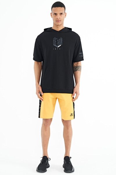 Tommylife Toptan Hardal Yan Şerit Baskılı Bağcıklı Standart Kalıp Erkek Şort - 81257