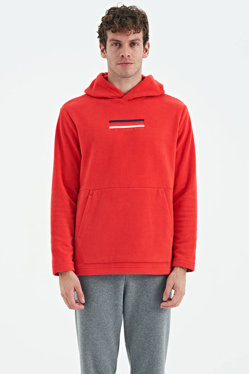 TOMMYLIFE - Tommylife Toptan Hern Kapüşonlu Standart Kalıp Nakışlı Erkek Polar Sweatshirt 88301 Fiesta