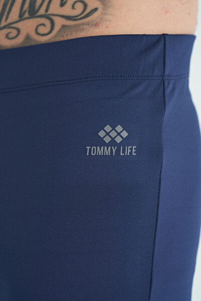 Tommylife Toptan İndigo Arka Bilek Baskı Detaylı Yüksek Bel Slim Fit Aktif Spor Erkek Tayt - 84988 - Thumbnail