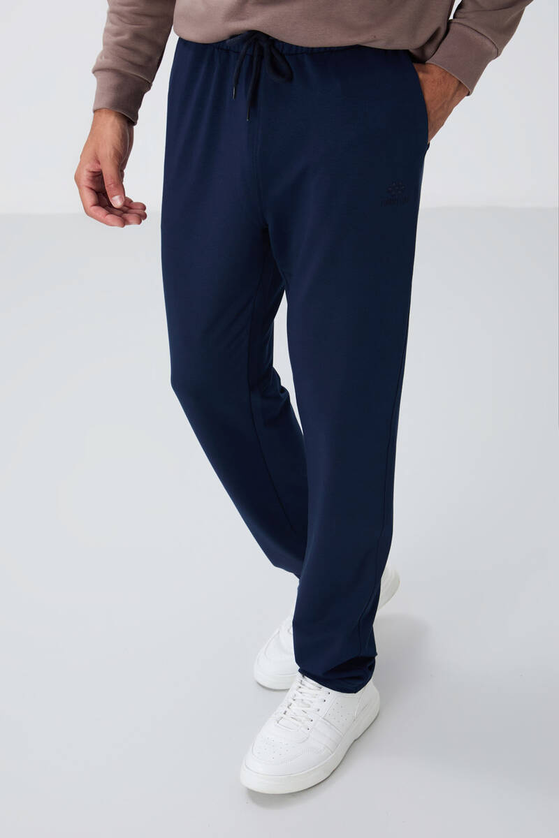 TOMMYLIFE - Tommylife Toptan İndigo Bağcıklı Cepli Standart Kalıp Klasik Paça Erkek Eşofman Alt - 84682