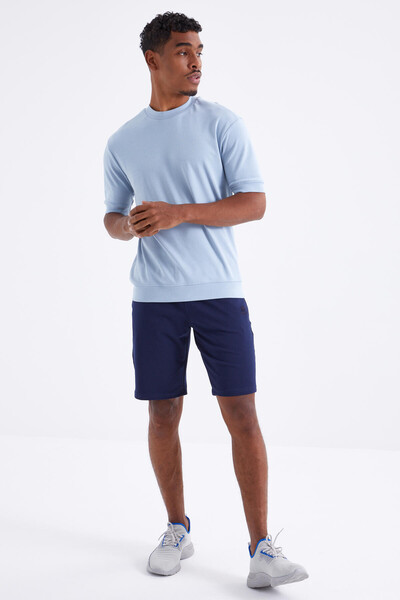 TOMMYLIFE - Tommylife Toptan İndigo Bağcıklı Standart Kalıp Basic Erkek Şort - 81212