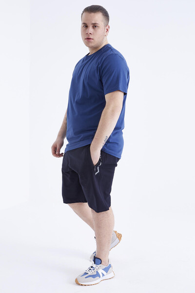 Tommylife Toptan İndigo Basic Kısa Kol O Yaka Büyük Beden Erkek T-Shirt - 88072 - 4