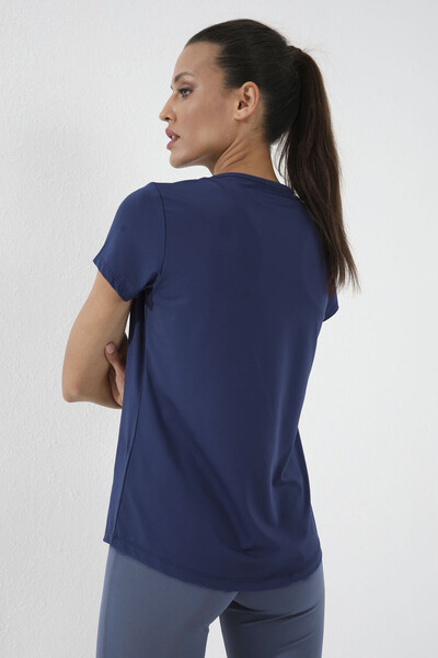 Tommylife Toptan İndigo Basic Kısa Kol Standart Kalıp O Yaka Kadın T-Shirt - 97144 - Thumbnail