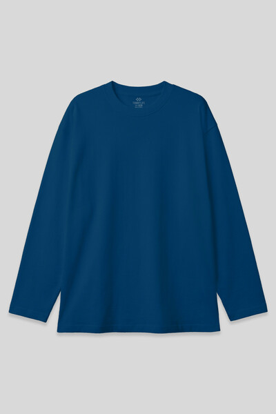TOMMYLIFE - Tommylife Toptan İndigo Basic O Yaka Erkek Sweatshirt - 88107