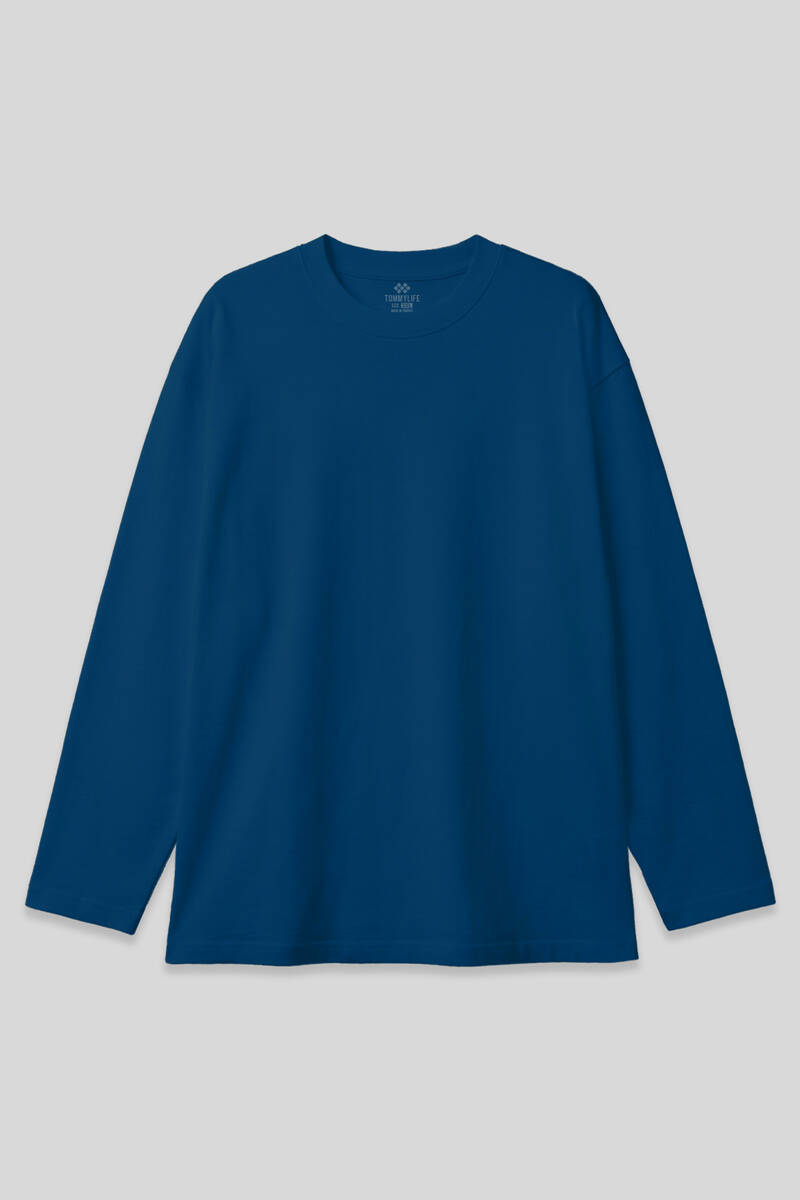 TOMMYLIFE - Tommylife Toptan İndigo Basic O Yaka Erkek Sweatshirt - 88107