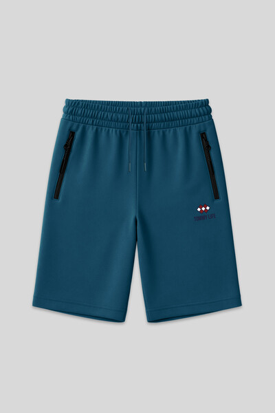 TOMMYLIFE - Tommylife Toptan İndigo Büyük Beden Fermuar Cep Detaylı Standart Kalıp Erkek Şort - 81151