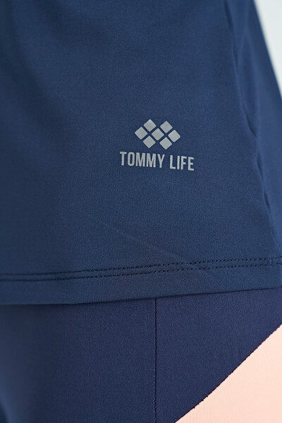 Tommylife Toptan İndigo Çift Askılı Sırt Detaylı Standart Kalıp Kadın Spor Atlet - 97258 - Thumbnail