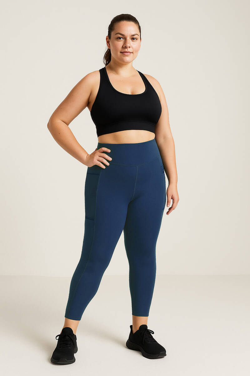 TOMMYLIFE - Tommylife Toptan İndigo Esnek Standart Fit Performans Battal Büyük Beden Kadın Tayt - 94652