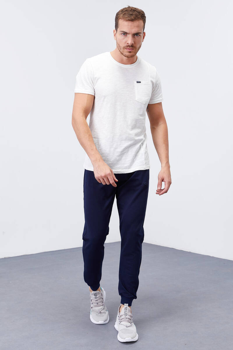 TOMMYLIFE - Tommylife Toptan İndigo Fermuar Cepli Dar Kalıp Jogger Erkek Eşofman Alt - 84343