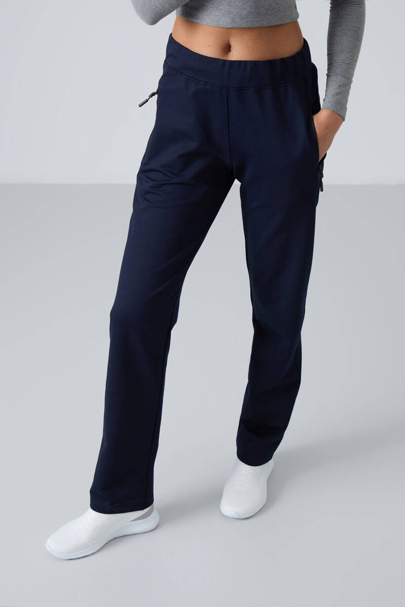 TOMMYLIFE - Tommylife Toptan İndigo Fermuar Cepli Rahat Form Klasik Paça Kadın Eşofman Alt - 94195