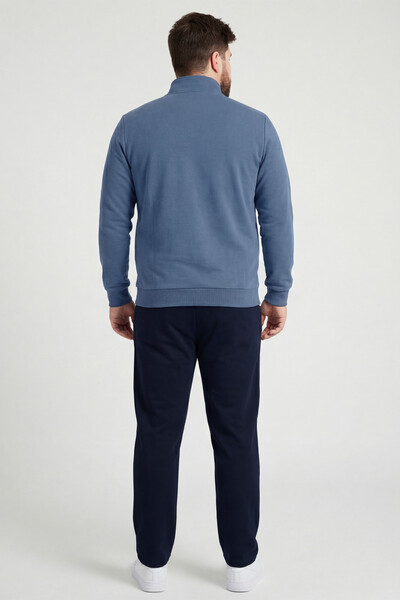 Tommylife Toptan İndigo - Lacivert Dik Yaka Klasik Paça Büyük Beden Erkek Eşofman Takım - 85176 - Thumbnail