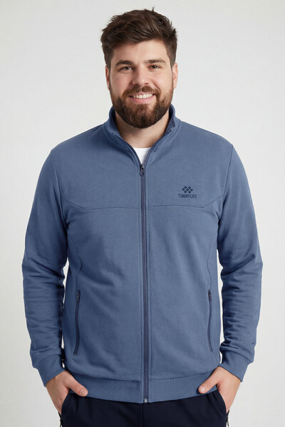 Tommylife Toptan İndigo - Lacivert Dik Yaka Klasik Paça Büyük Beden Erkek Eşofman Takım - 85176 - Thumbnail