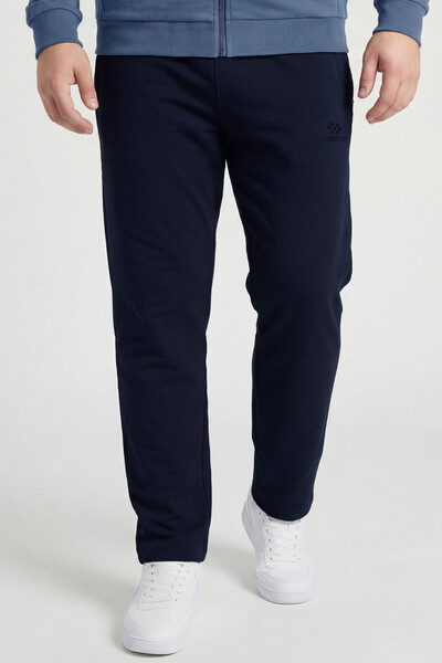 Tommylife Toptan İndigo - Lacivert Dik Yaka Klasik Paça Büyük Beden Erkek Eşofman Takım - 85176 - Thumbnail