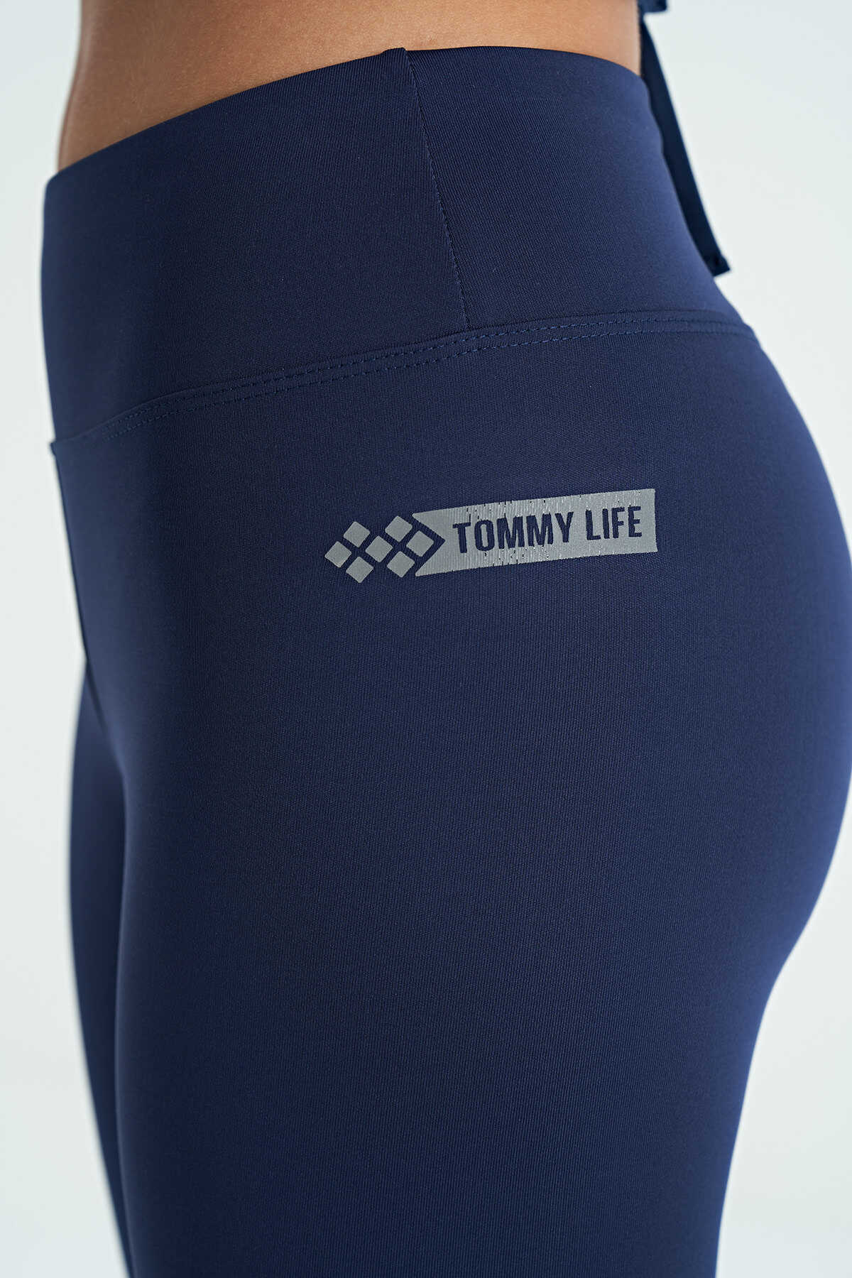 Tommylife Toptan İndigo Logo Baskı Detaylı Yüksek Bel Dalgıç Kumaş Slim Fit Kadın Tayt - 94627