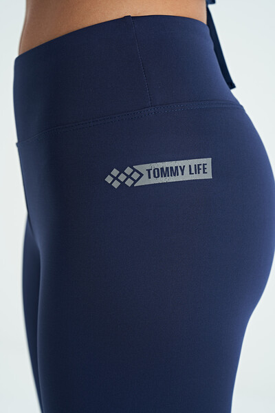 Tommylife Toptan İndigo Logo Baskı Detaylı Yüksek Bel Dalgıç Kumaş Slim Fit Kadın Tayt - 94627 - Thumbnail