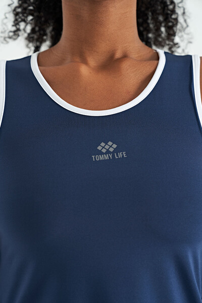 Tommylife Toptan İndigo Logo Baskılı Biye Şeritli Standart Kalıp Kadın Spor Atlet - 97255 - Thumbnail