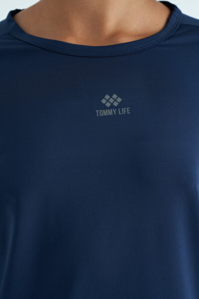 Tommylife Toptan İndigo O Yaka Baskı Detaylı Oversize Kısa Kol Kadın T-Shirt - 97263 - Thumbnail